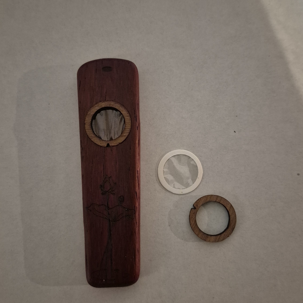 Kazoo Handmade Wood Carved Floral Engraved with Tin Case and Extra Membrane - Picture 2 of 5
